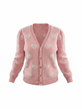 Lilly Pulitzer XL Heart-Print V-Neck Cardigan Sweater - Pink